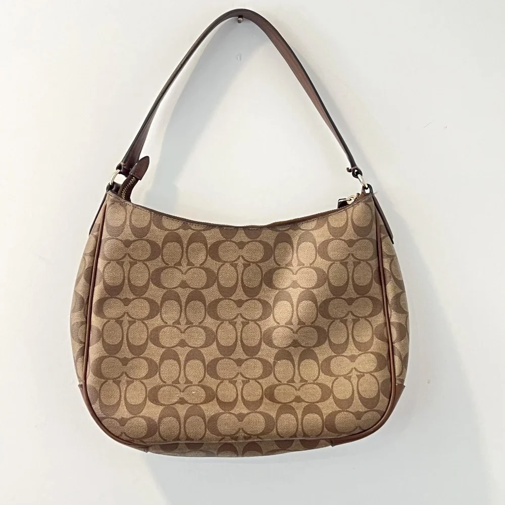 Coach Signature Zip Shoulder Bag Brown Coated Canvas Leather Trim  F29209 - Picture 2 of 16